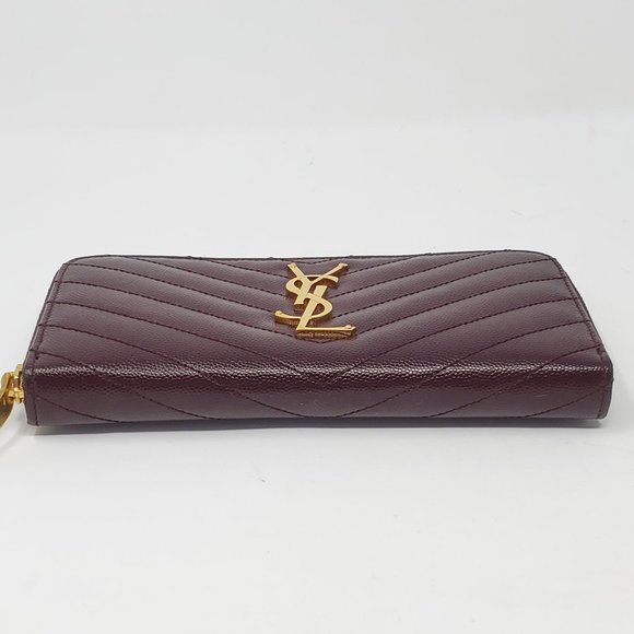 100% Auth YSL Monogram Grain Gold Zippy Wallet - Picture 5 of 14
